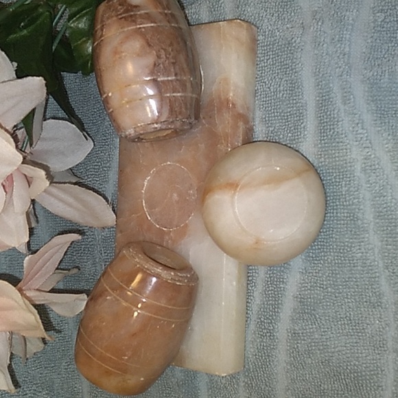 1960s Solid Marble 3 Piece Salt and Pepper Set - Picture 3 of 14